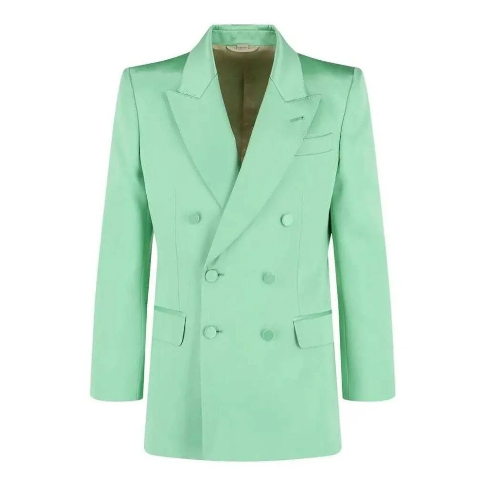 Gucci Men's Aquamarine Satin Double Breasted Jacket Blazer IT50/US40 703150
